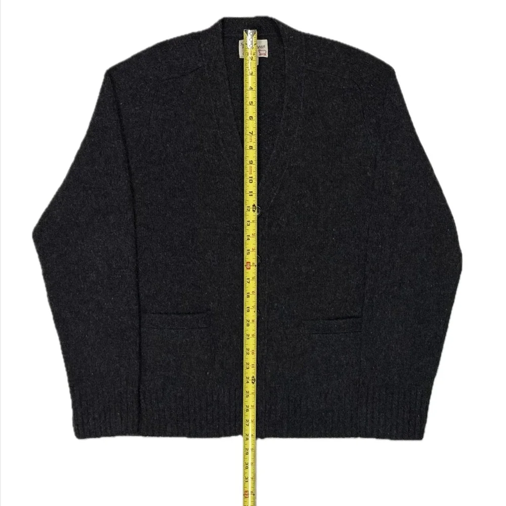 J Crew 100% wool grey knit v neck front pocket cardigan sweater mens large